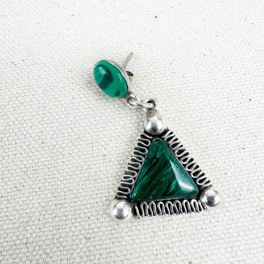NEW‎ Sterling Silver Malachite Earrings Southwestern Pierced  925 Mexico
